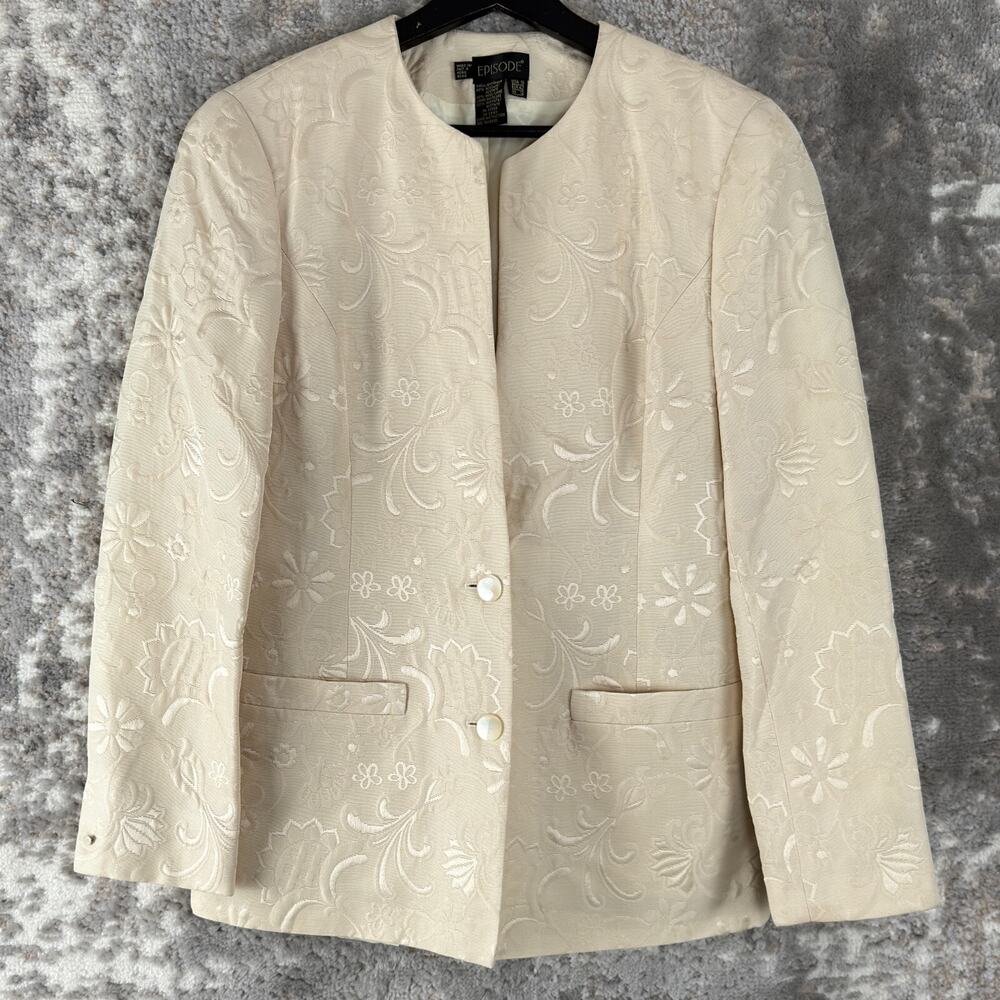 Episode Size 10 Wool Blend Floral Embroidered Blazer Jacket Beige Long Sleeve